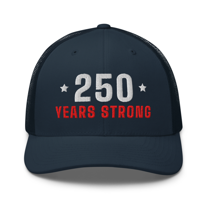 250 Years Strong Trucker Hat in Navy